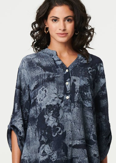 Izabel London Navy Floral 3/4 Sleeve Relaxed Blouse