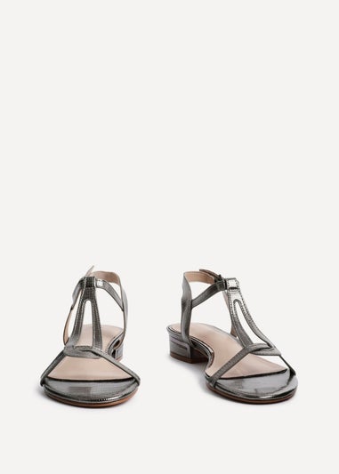 Linzi Lavish Grey Lizard T Bar Looped Low Block Sandal
