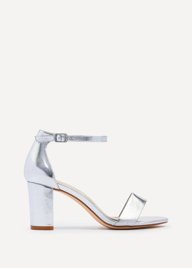 Linzi Legacy Wide Fit Silver Faux Leather Closed Black Block Heel