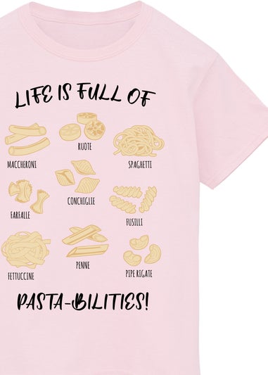 Brands In Life Is Full Of Pasta-bilities Kids Pink T-Shirt (3-13 Years)