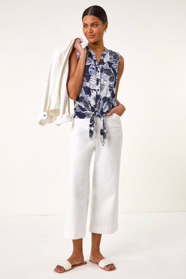 Roman Lilac Textured Floral Tie Blouse