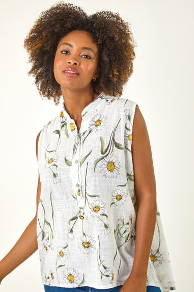 Roman Ivory Daisy Print V Neck Vest