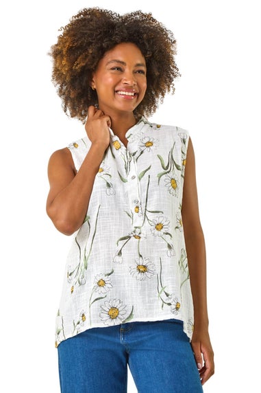 Roman Ivory Daisy Print V Neck Vest