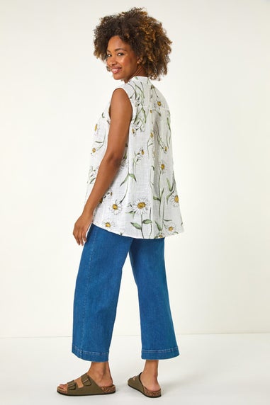 Roman Ivory Daisy Print V Neck Vest