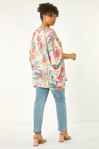Roman Pink Curve Floral Cocoon Woven Top