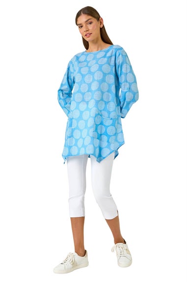 Roman Light Denim Spot Print Longline Tunic Top