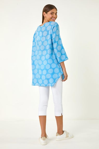 Roman Light Denim Spot Print Longline Tunic Top