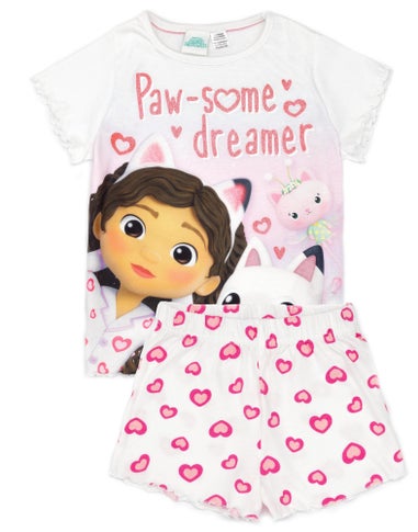 Gabbys Dollhouse Kids White Shortie Pyjamas (2-6 Years)