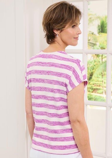 Cotton Traders Rose Pink Stripe Tie Front Jersey Top