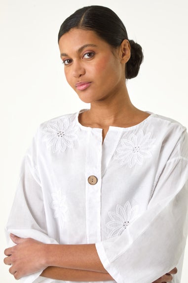 Roman Ivory Cotton Floral Embroidered Tunic Top