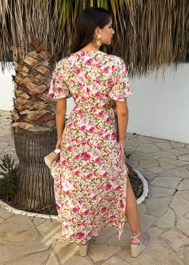 AX Paris Multi Garden Print V Neck Cut Out Knot Detail Midi Dress