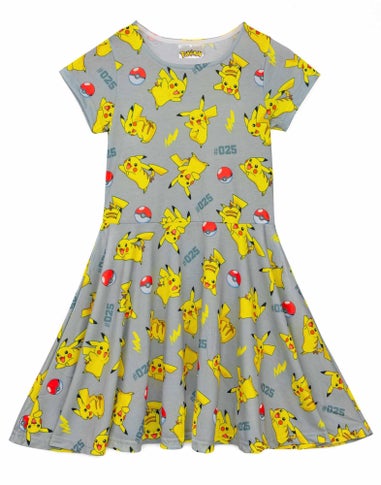 Pokemon Pikachu Grey Kids Short Sleeved Skater Dress (5-14 Years)