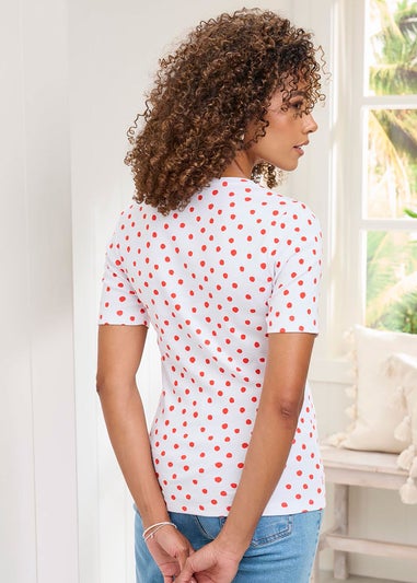 Cotton Traders White Wrinkle Free Short Sleeve Spot Scoop Neck Top
