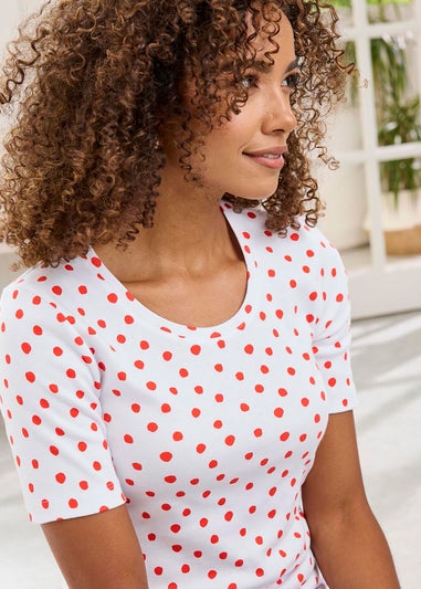 Cotton Traders White Wrinkle Free Short Sleeve Spot Scoop Neck Top