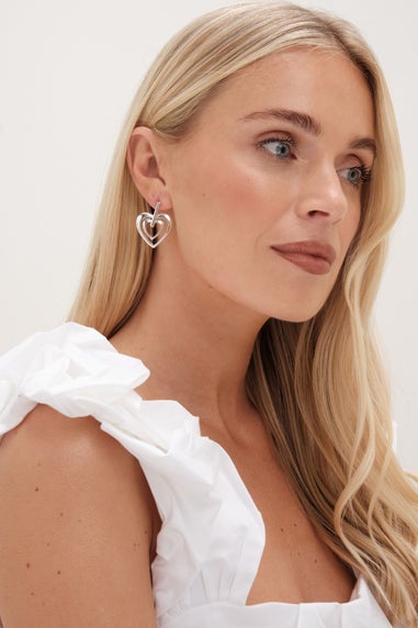 Mood Silver Polished Heart Doorknocker Earrings