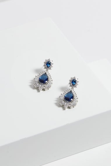 Jon Richard Silver Rhodium Plated Cubic Zirconia & Sapphire Statement Earrings