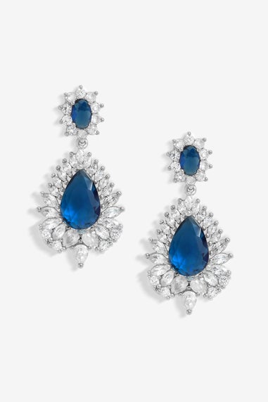Jon Richard Silver Rhodium Plated Cubic Zirconia & Sapphire Statement Earrings