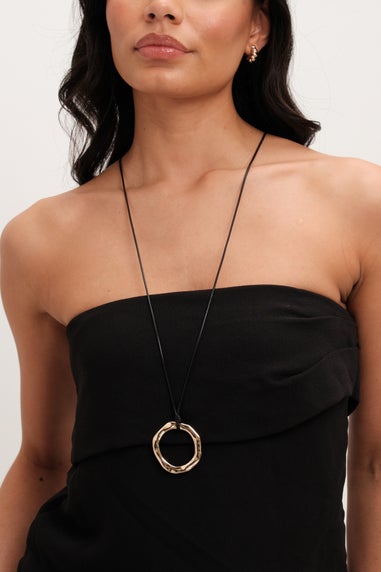 Mood Gold Polished Molten Ring Cord Pendant Necklace
