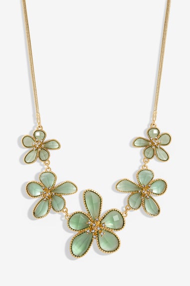 Mood Gold Crystal & Green Glass Flower Necklace