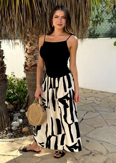 AX Paris Mutli Abstract Print 2 in 1 Ruched Side Tie Straps Midi Dress