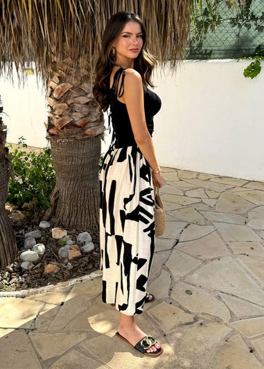 AX Paris Mutli Abstract Print 2 in 1 Ruched Side Tie Straps Midi Dress