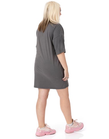 Barbie Grey Pastel Print Logo Skater Short Sleeve T-Shirt Dress