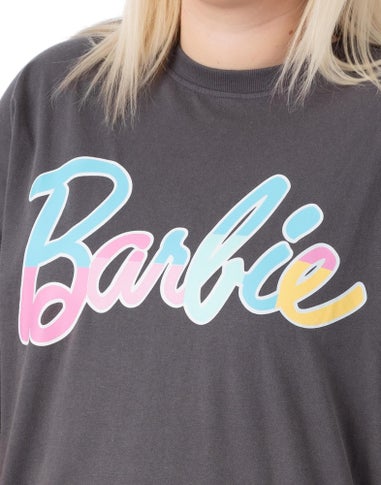 Barbie Grey Pastel Print Logo Skater Short Sleeve T-Shirt Dress