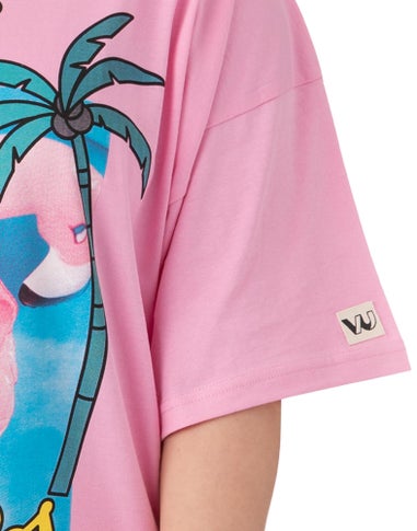 Barbie Pink "Cali Vibes" Skater Short Sleeve T-Shirt Dress