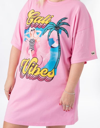 Barbie Pink "Cali Vibes" Skater Short Sleeve T-Shirt Dress
