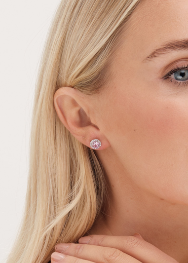 Jon Richard Rhodium Plated & Pink Stud Earrings