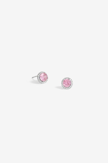 Jon Richard Rhodium Plated & Pink Stud Earrings