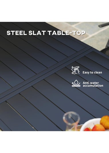 Outsunny Garden Table for 4 to 6 Person with Slat Top Steel Frame