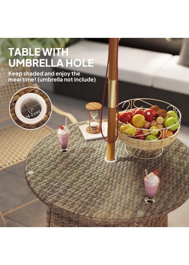 Outsunny Patio Furniture Rattan Garden Table with Umbrella Hole