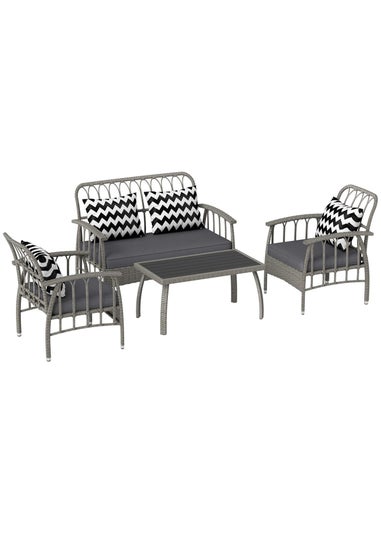 Outsunny 4 Piece Rattan Garden Furniture Set with Adjustable Back Grey