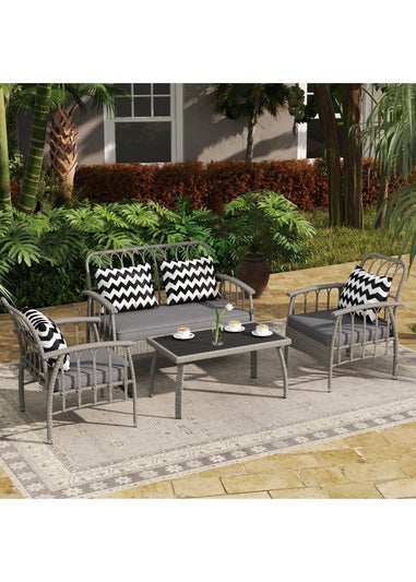 Outsunny 4 Piece Rattan Garden Furniture Set with Adjustable Back Grey