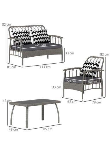 Outsunny 4 Piece Rattan Garden Furniture Set with Adjustable Back Grey