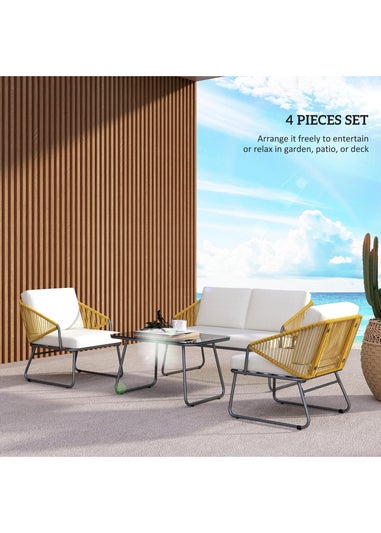 Outsunny 4 Piece Rattan Garden Furniture Set with Cushions