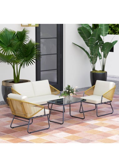 Outsunny 4 Piece Rattan Garden Furniture Set with Cushions