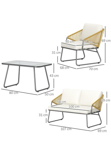 Outsunny 4 Piece Rattan Garden Furniture Set with Cushions