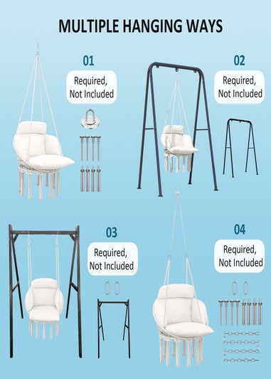Outsunny Hammock Chair Boho Hanging Swing Chair with Cushion(Frame is not Included)