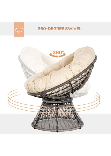 Outsunny Swivel Rattan Papasan Moon Bowl Chair Round Outdoor with Padded