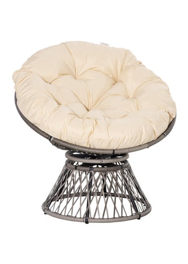 Outsunny Swivel Rattan Papasan Moon Bowl Chair Round Outdoor with Padded