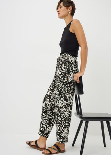 Black Mono Print Straight Leg Trousers