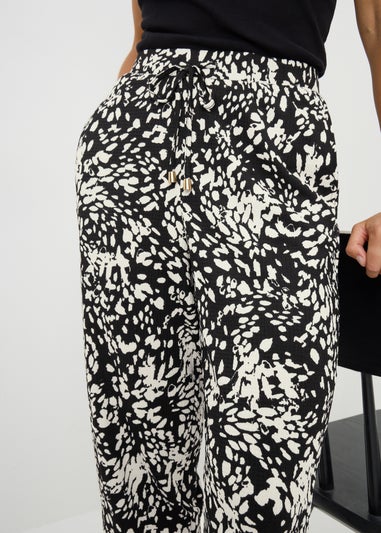Black Mono Print Straight Leg Trousers