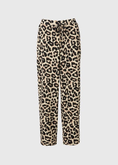Cream Leopard Print Straight Leg Trousers