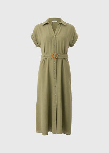 Women's Khaki Shirt Buckle Dress
