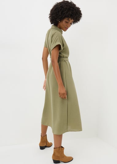 Women's Khaki Shirt Buckle Dress
