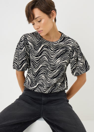 Black Mono Swirl Print Co Ord Top