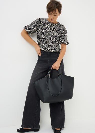 Black Mono Swirl Print Co Ord Top