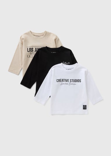 3 Pack Boys Multicolour Smart Slogan Tops (1-7yrs)